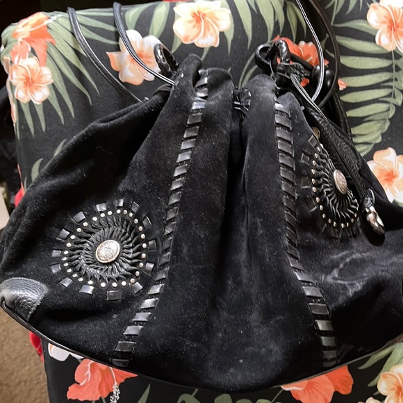 Large Brighton Drawstring  Suede Bag with silver accents. Beautiful and Durable - Picture 4 of 17